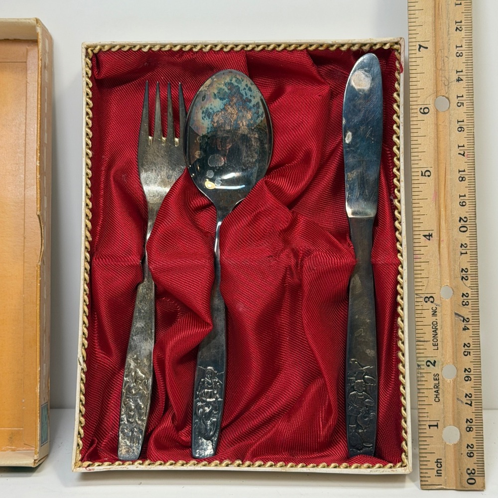 Kinderbesteck Flatware Set Silver Mid-Century Vintage Nursery Decor Collectible